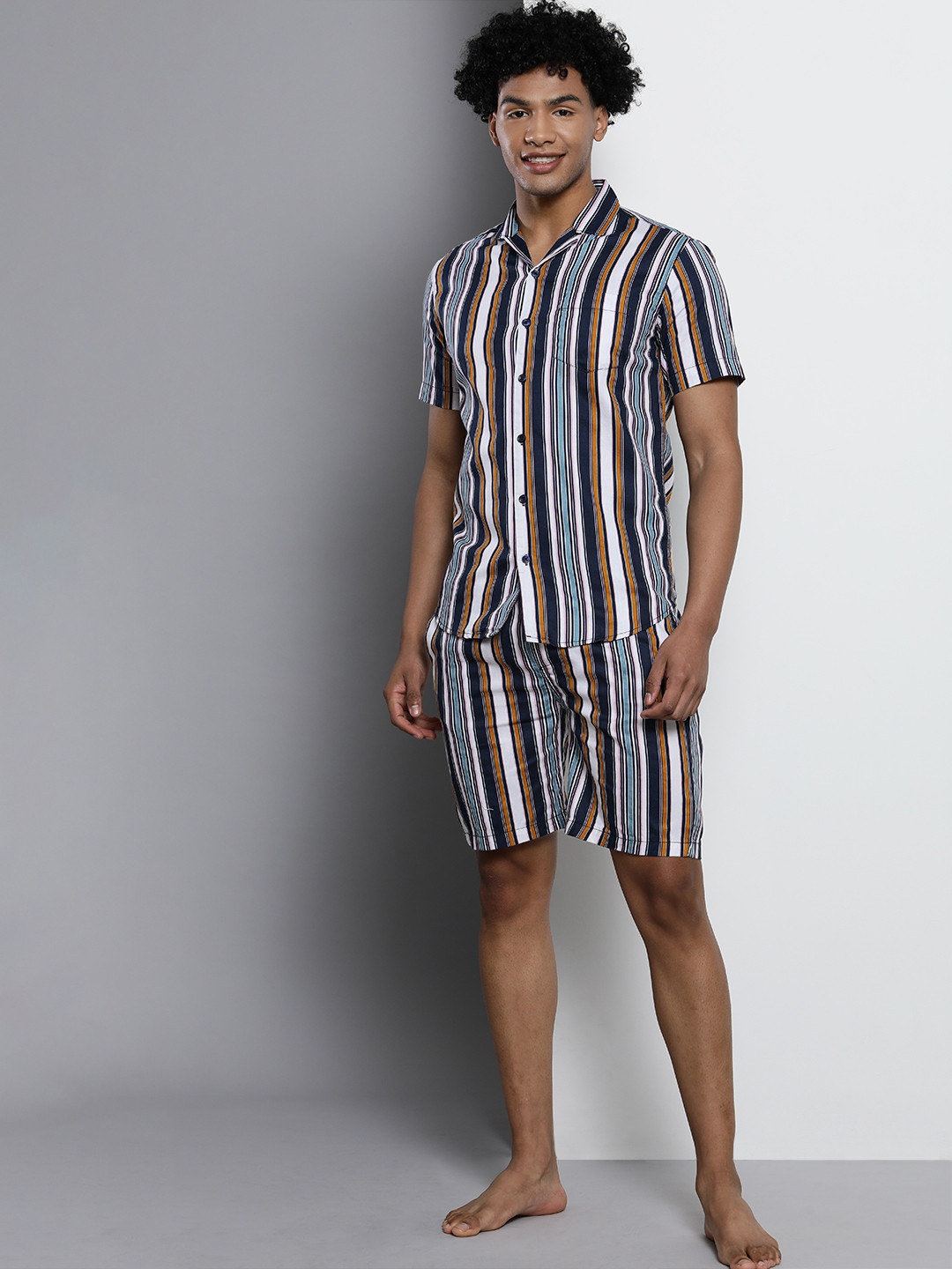 

The Indian Garage Co Men Navy Blue Striped Pure Cotton Night Suit