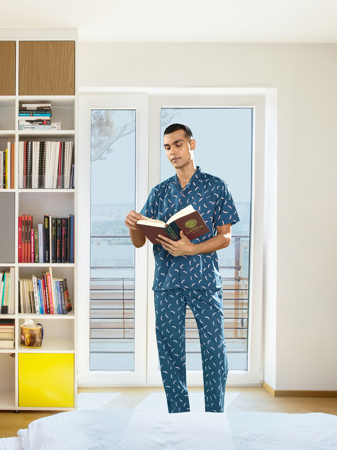 

The Indian Garage Co Men Blue Printed Pure Cotton Night Suit