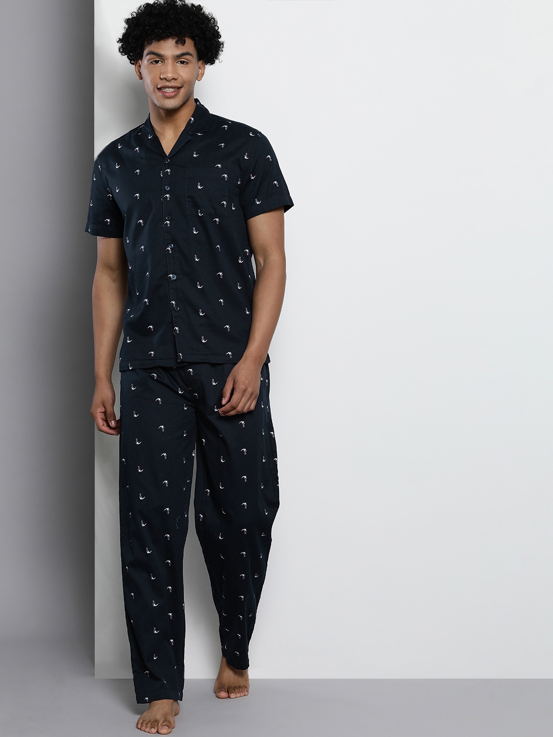 

The Indian Garage Co Men Navy Blue Printed Pure Cotton Night Suit