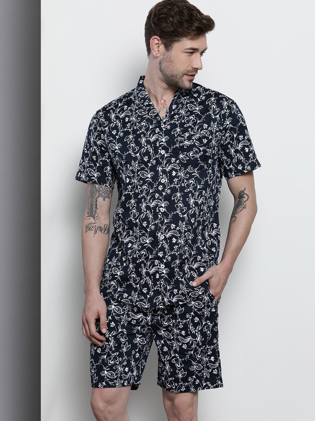 

The Indian Garage Co Men Navy Blue Printed Pure Cotton Night Suit