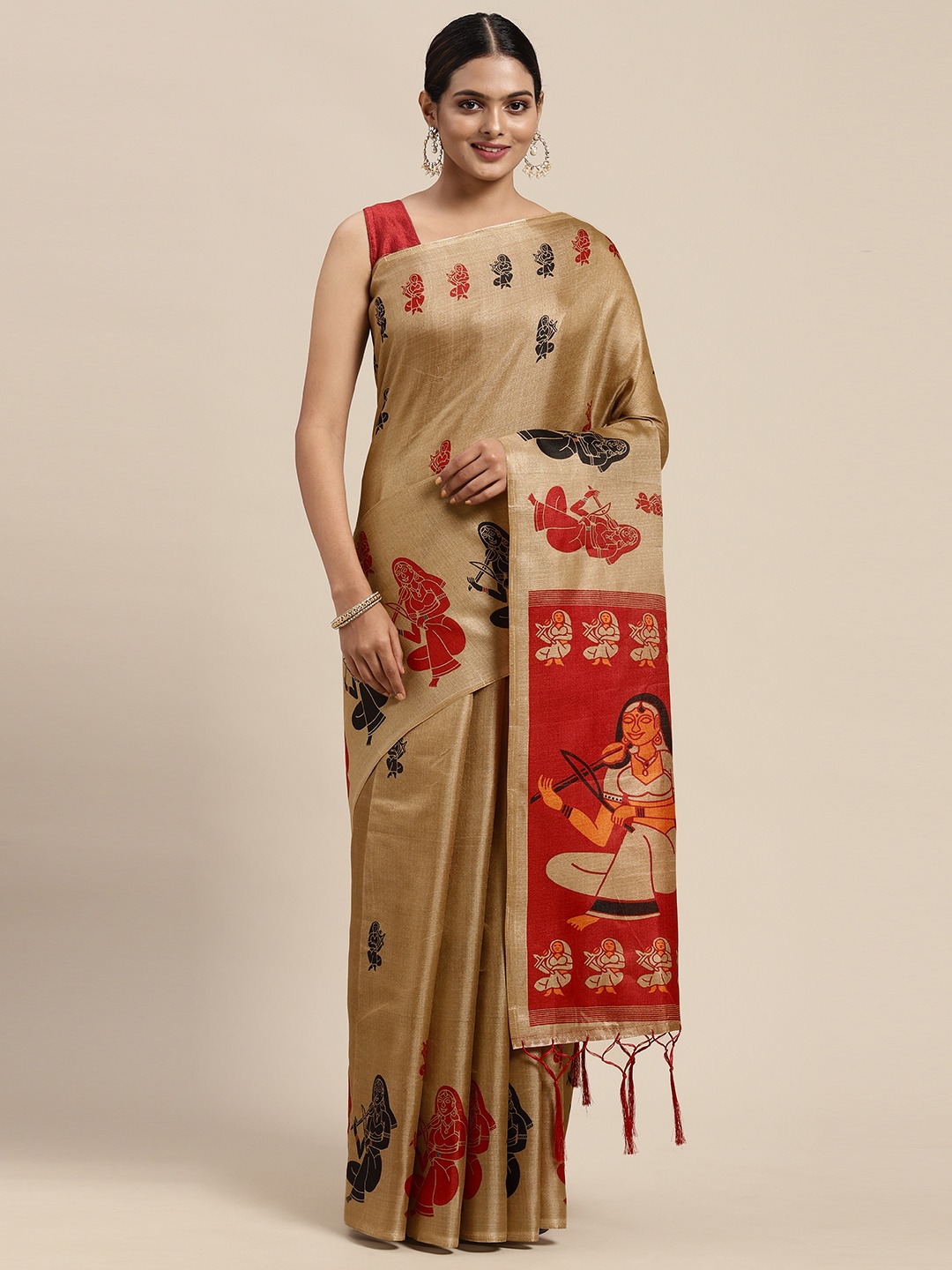 

KALINI Beige Warli Art Silk Mysore Silk Saree