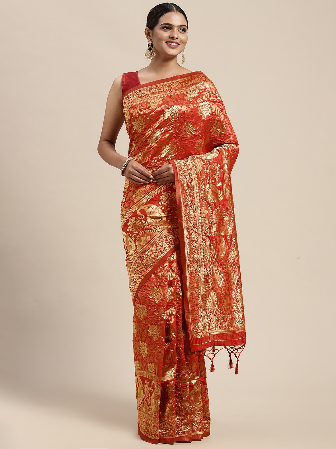 

KALINI Red Woven Design Zari Silk Blend Banarasi Saree