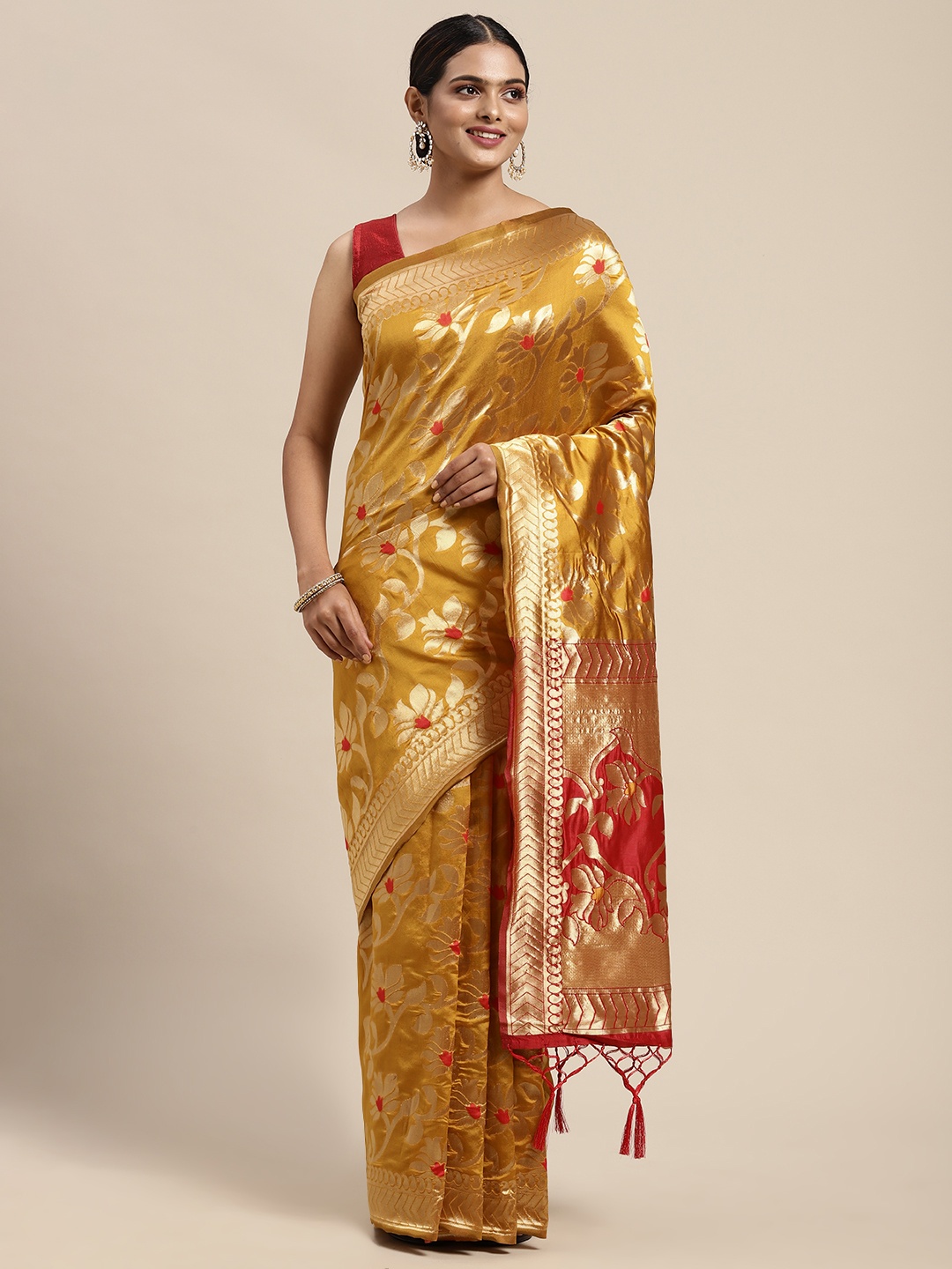 

KALINI Mustard Woven Design Zari Silk Blend Banarasi Saree