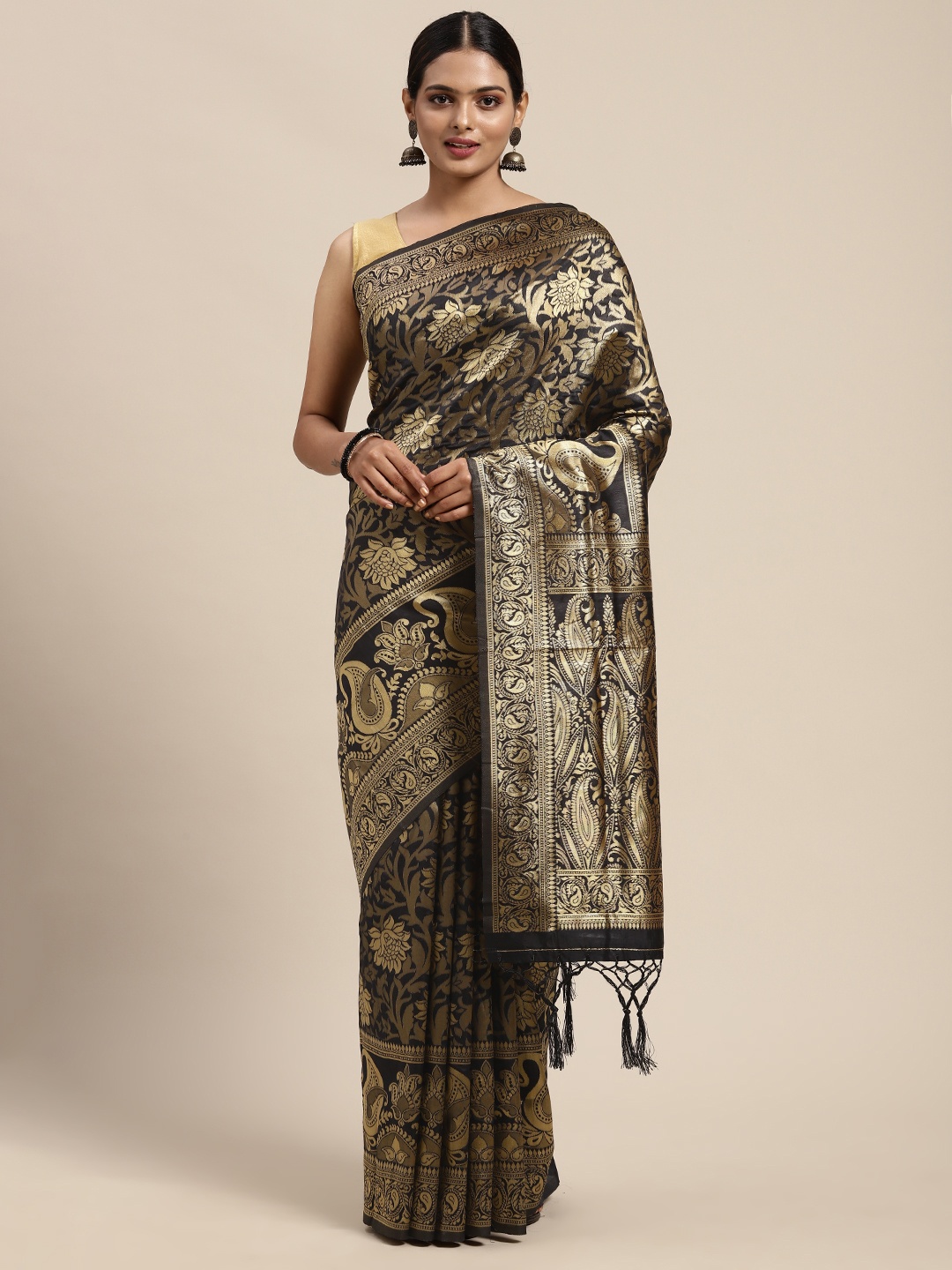 KALINI Black Woven Design Zari Silk Blend Banarasi Saree