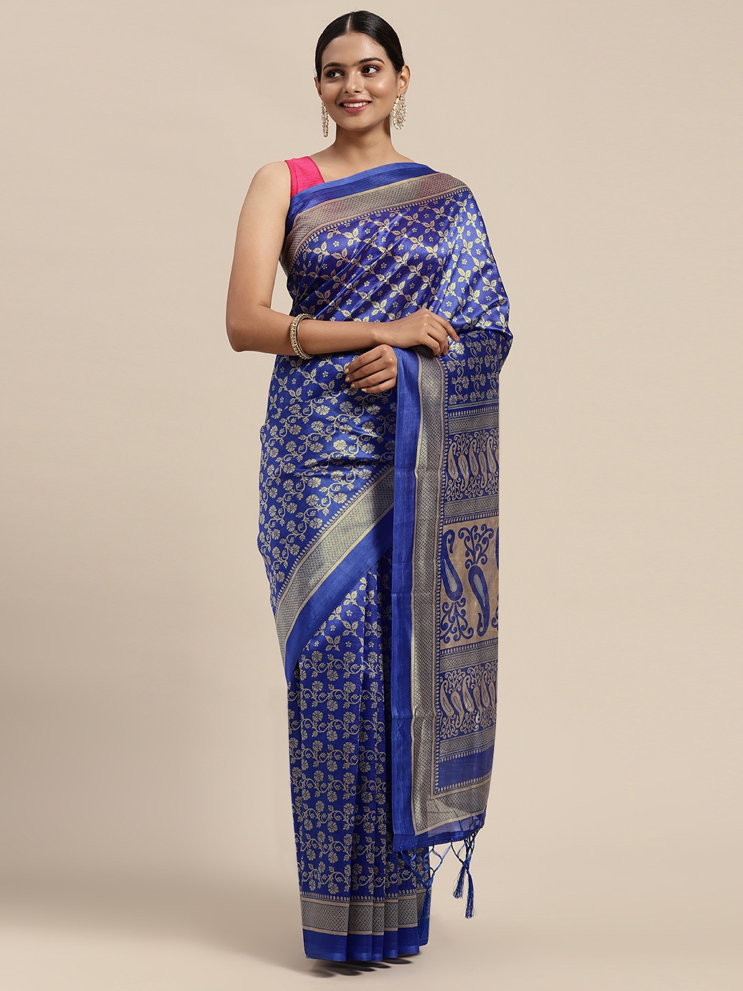 

KALINI Blue Kalamkari Art Silk Mysore Silk Saree