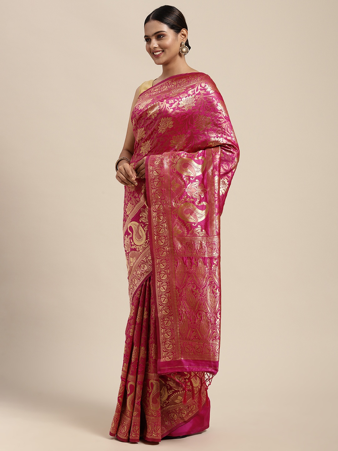 

KALINI Pink Woven Design Zari Silk Blend Banarasi Saree