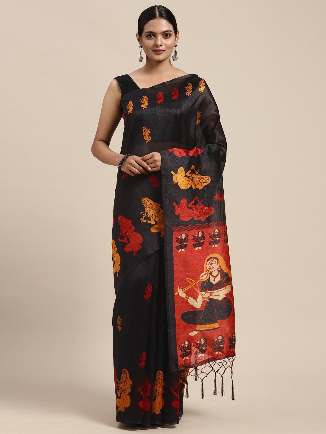 

KALINI Black Kalamkari Art Silk Mysore Silk Saree