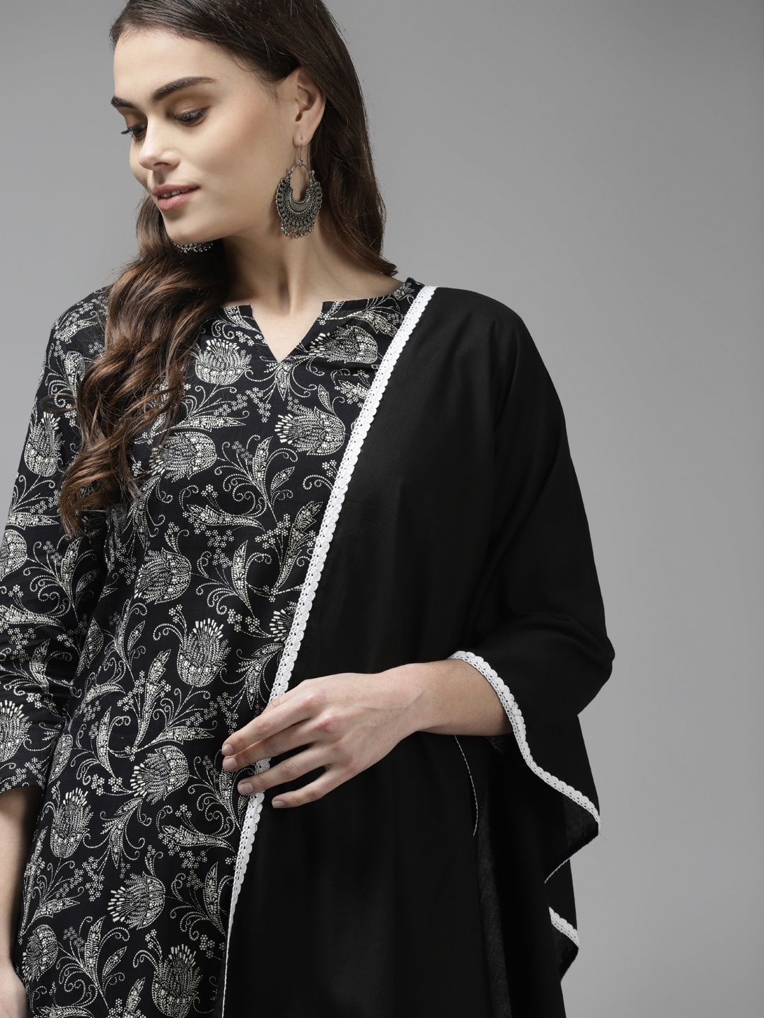 

Indo Era Women Black Ethnic Motifs Printed Kurta with Trousers & Dupatta