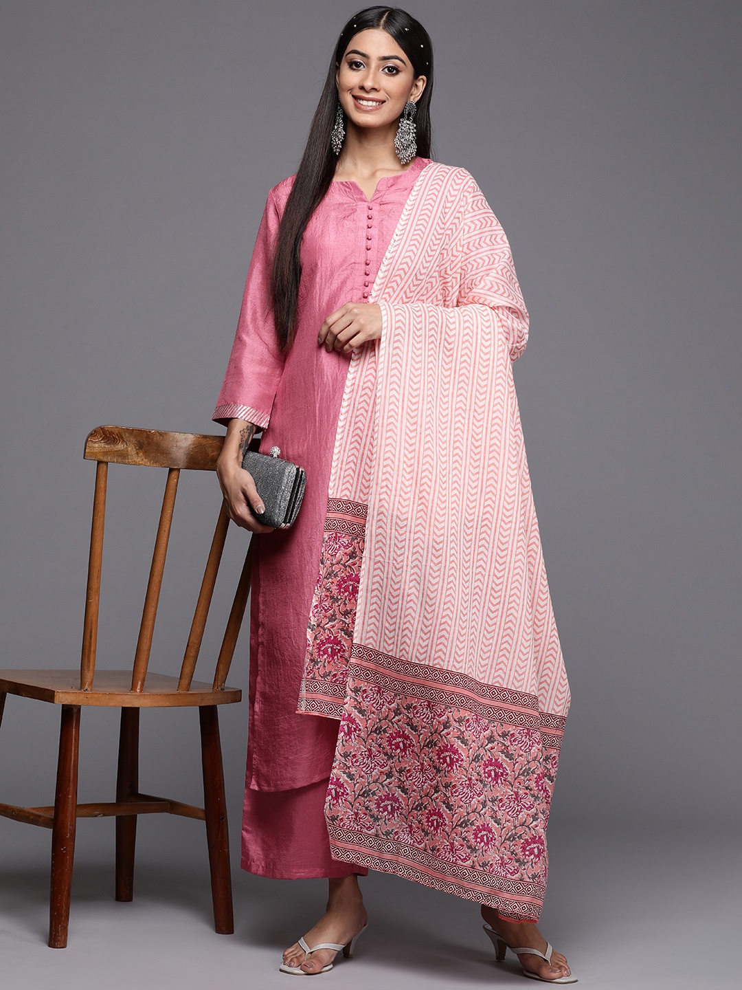 

Indo Era Women Pink Kurta with Palazzos & With Dupatta