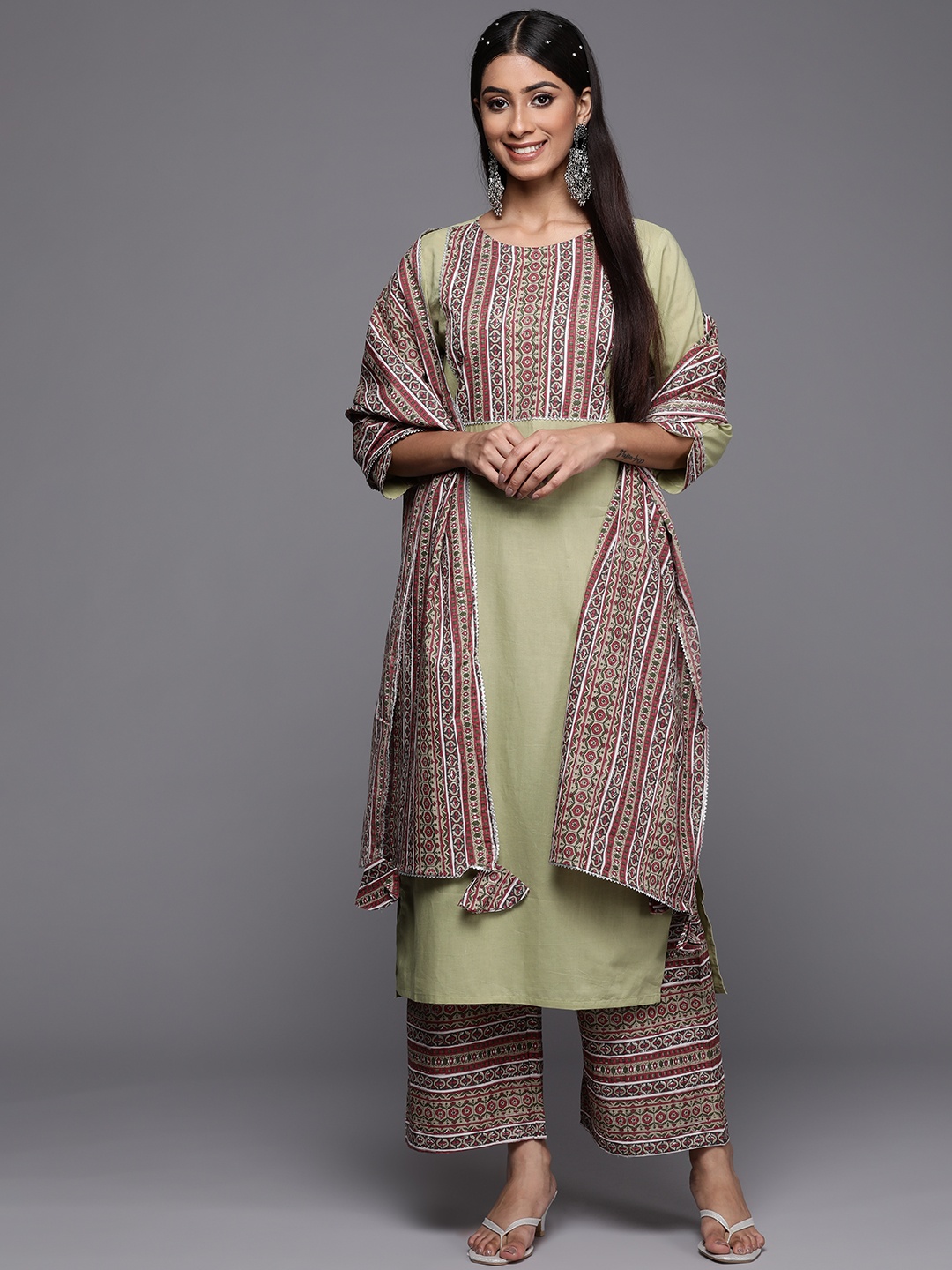 

Indo Era Women Green Kurta with Palazzos & With Dupatta