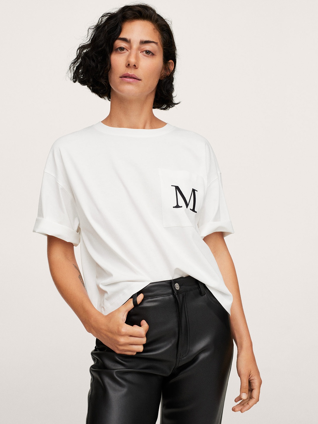 

MANGO Women White Typography Printed Pure Cotton T-shirt