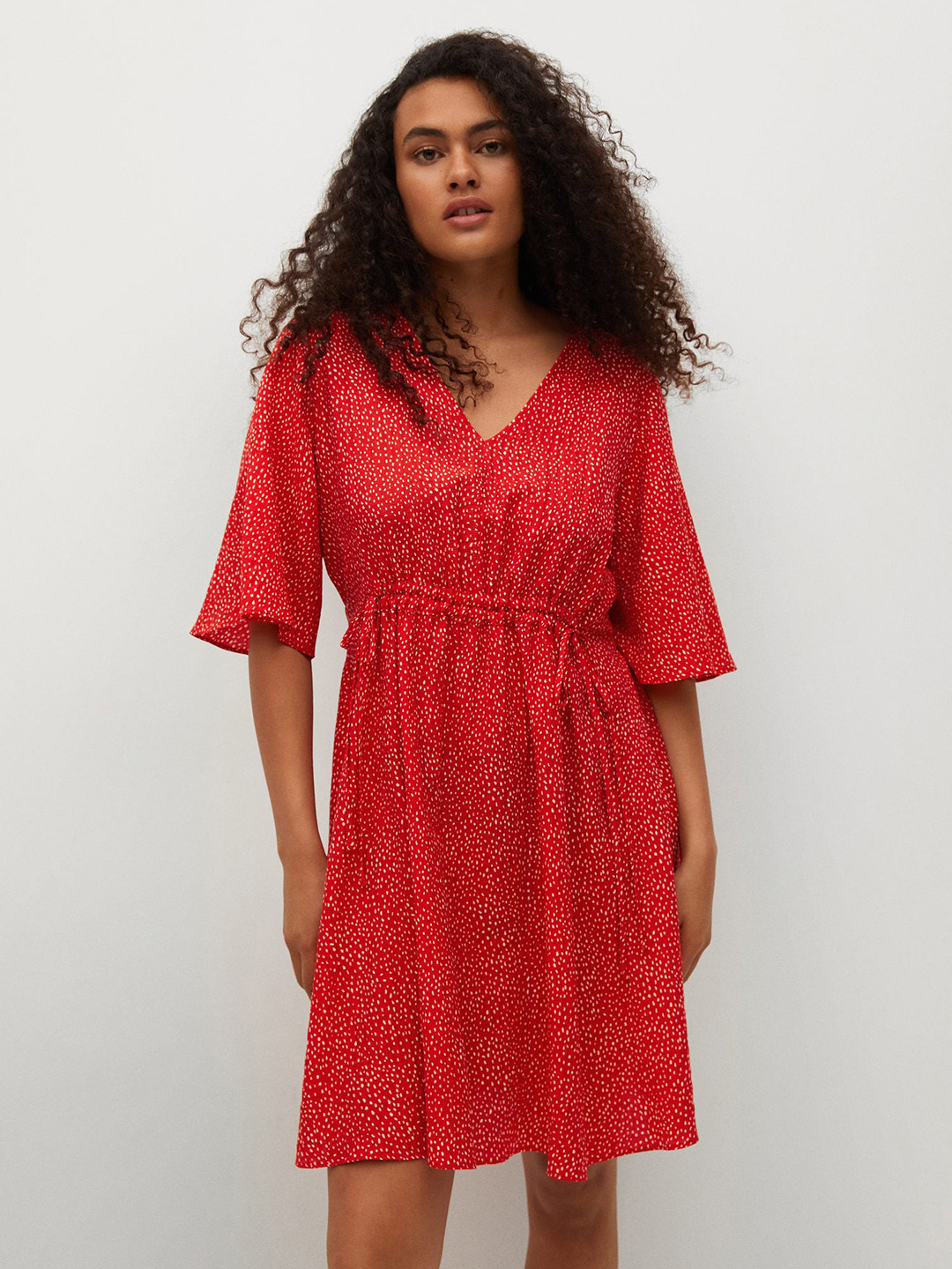 

MANGO Women Red & White Printed A-Line Dress