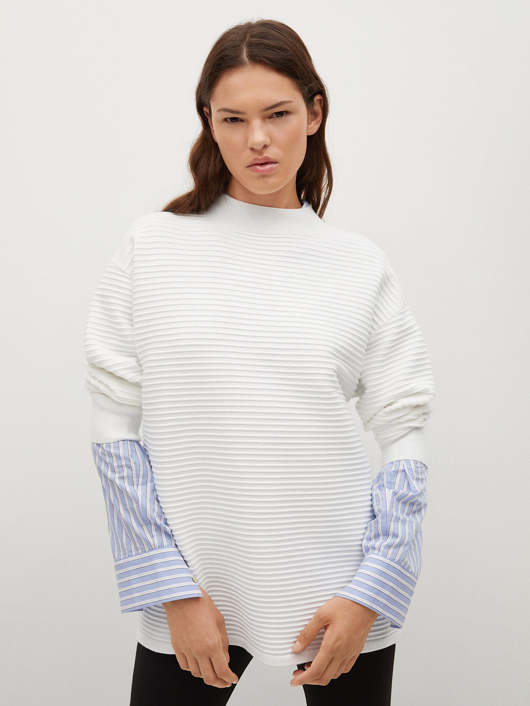 

MANGO Women White Striped Pullover