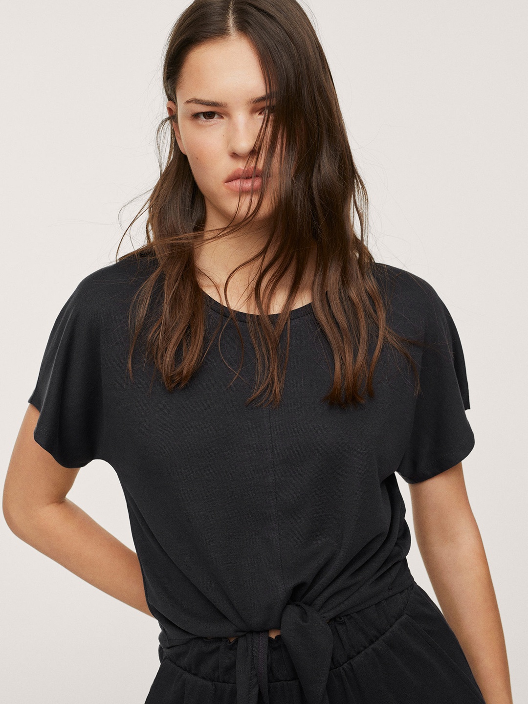 

MANGO Black Extended Sleeves Regular Top