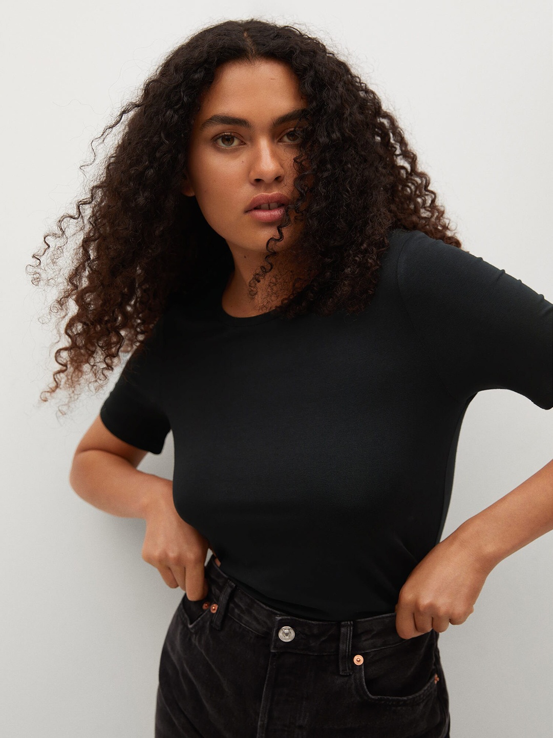 

MANGO Women Black Solid T-shirt