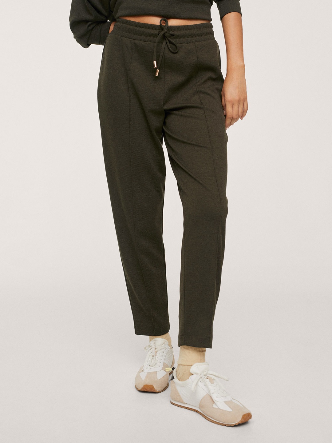 

MANGO Women Olive Green Solid Track Pants