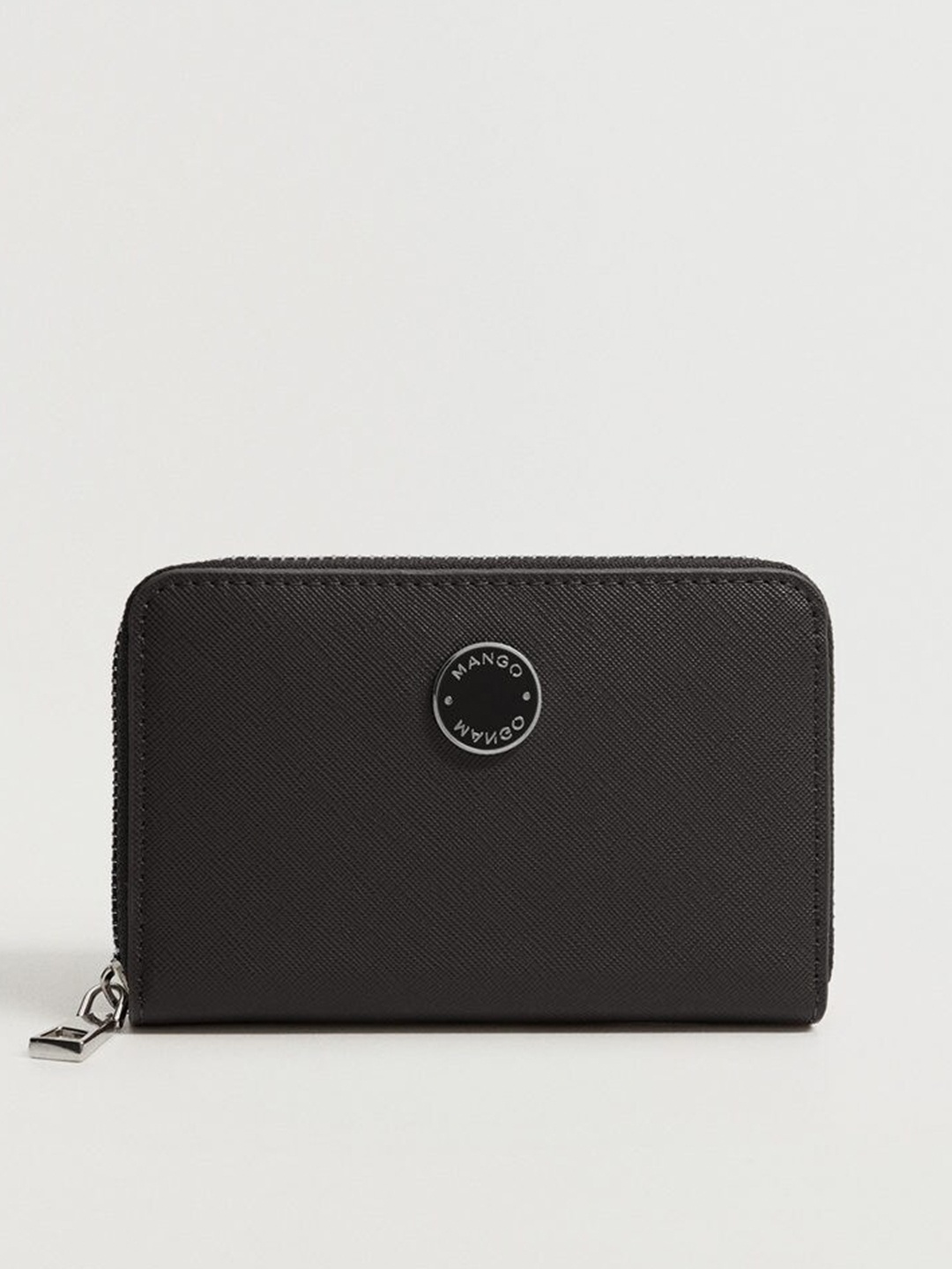 

MANGO Women Black Saffiano Textured Zip Around Wallet