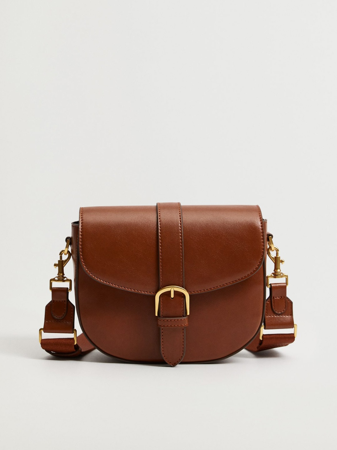 

MANGO Tan Brown Solid Structured Sling Bag with Buckle Detail