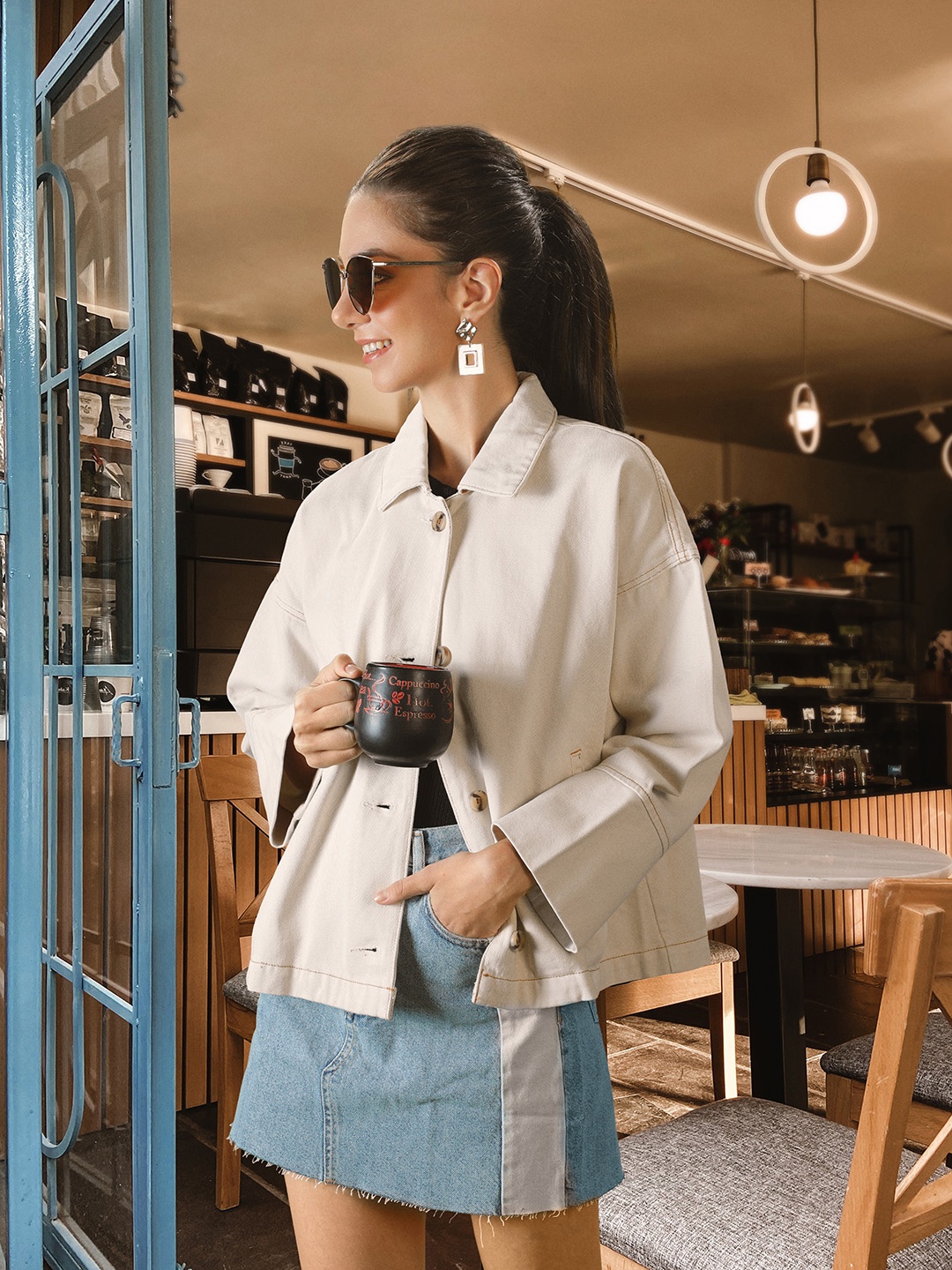 

MANGO Women Off White Cotton Denim Jacket