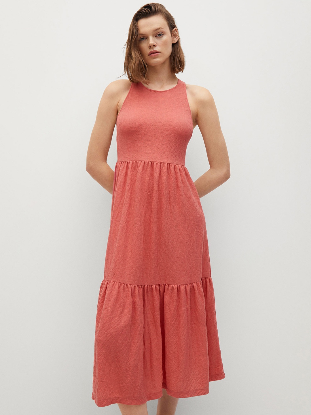 

MANGO Pink A-Line Midi Dress