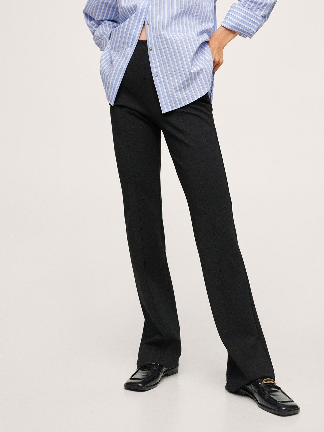 

MANGO Women Black Solid Regular Trousers