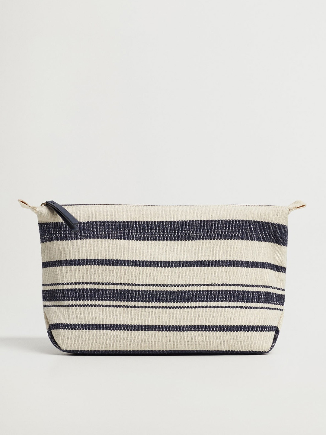 

MANGO Women Off-White & Navy Blue Cotton Striped Cosmetic Pouch