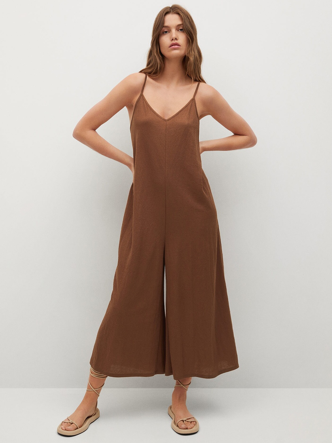 

MANGO Brown Basic Jumpsuit