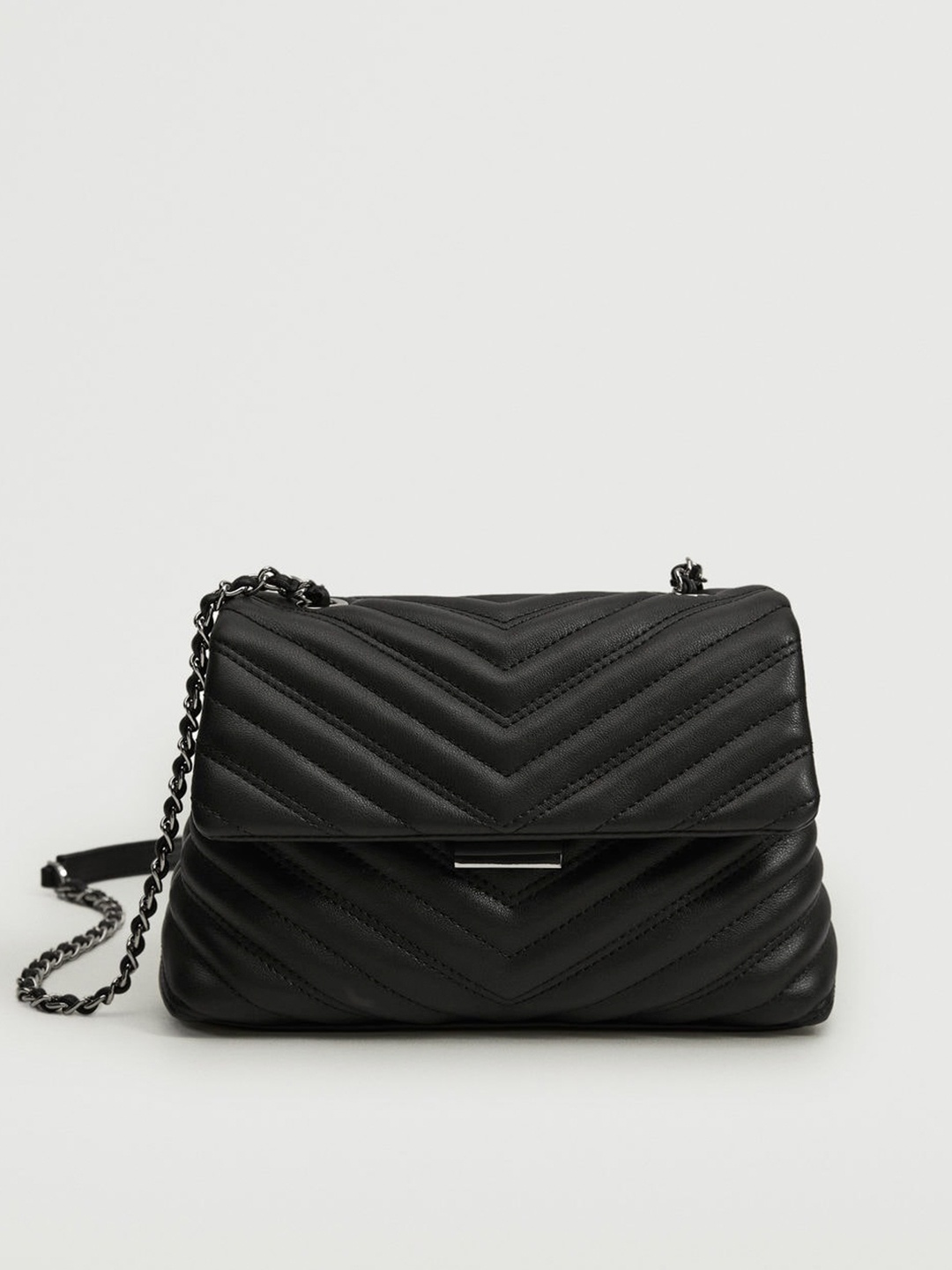 

MANGO Black Quilted Structured Sling Bag