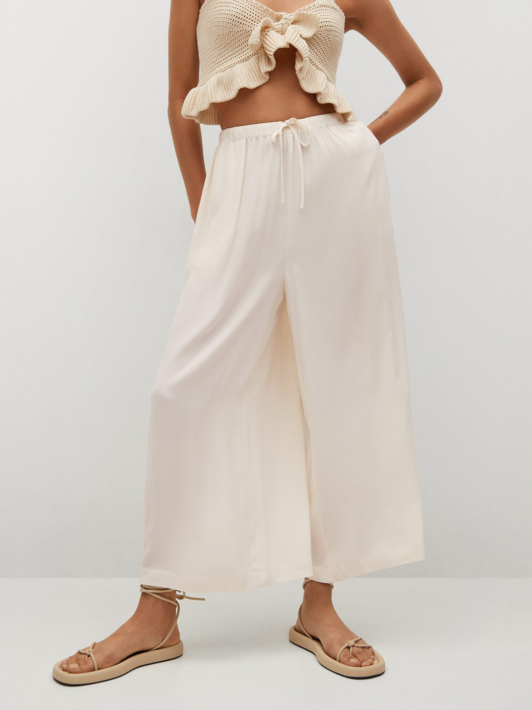 

MANGO Women Off White High-Rise Culottes Trousers