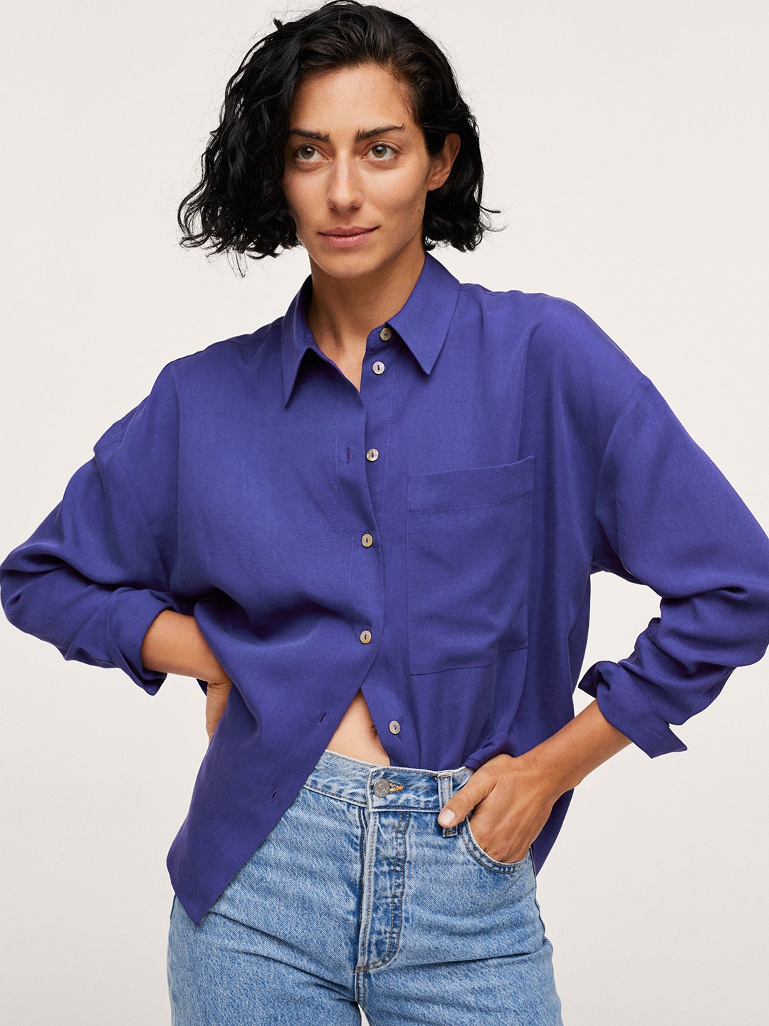 

MANGO Women Blue Solid Casual Shirt