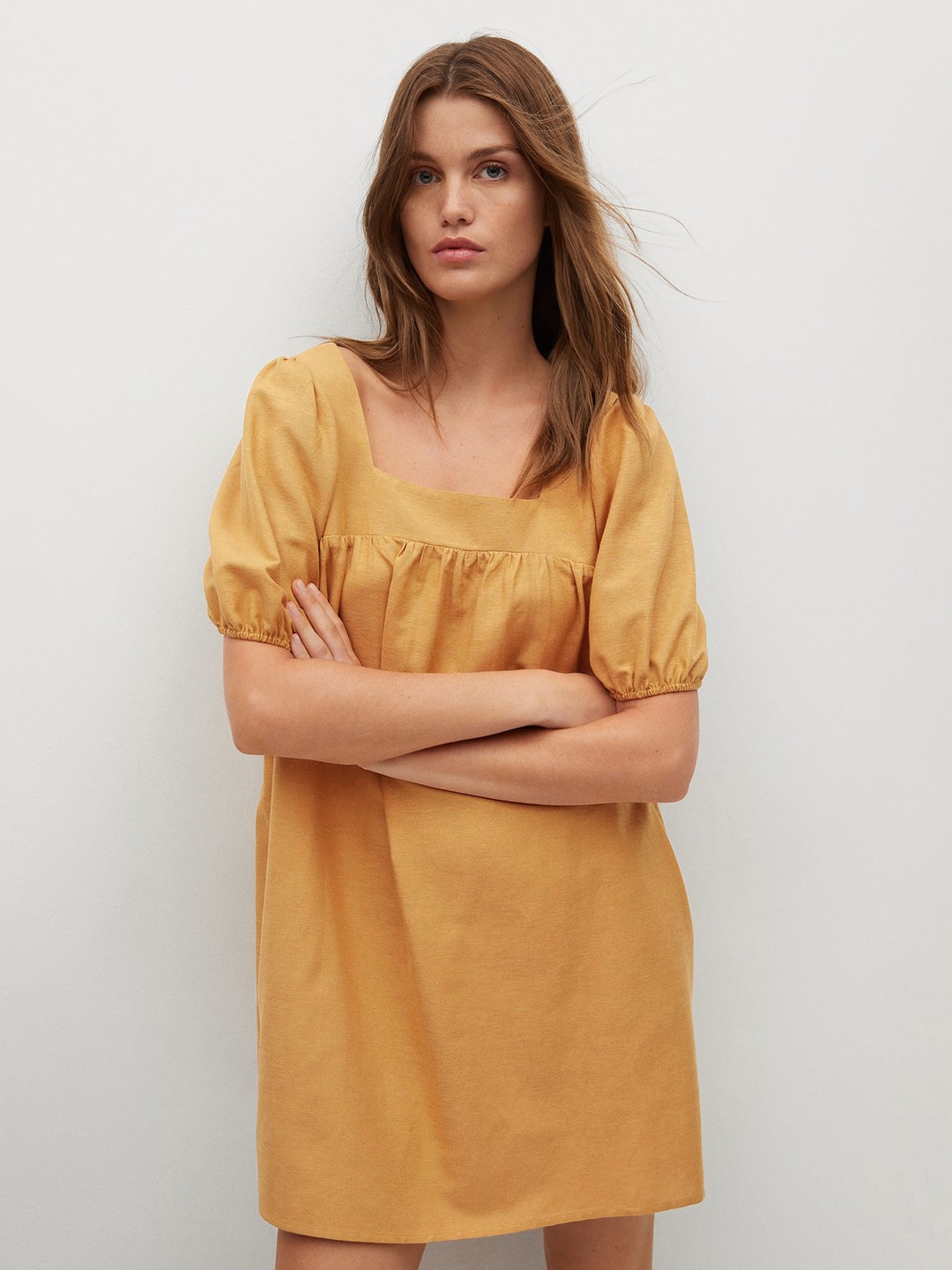 

MANGO Mustard Yellow Trapeze Dress