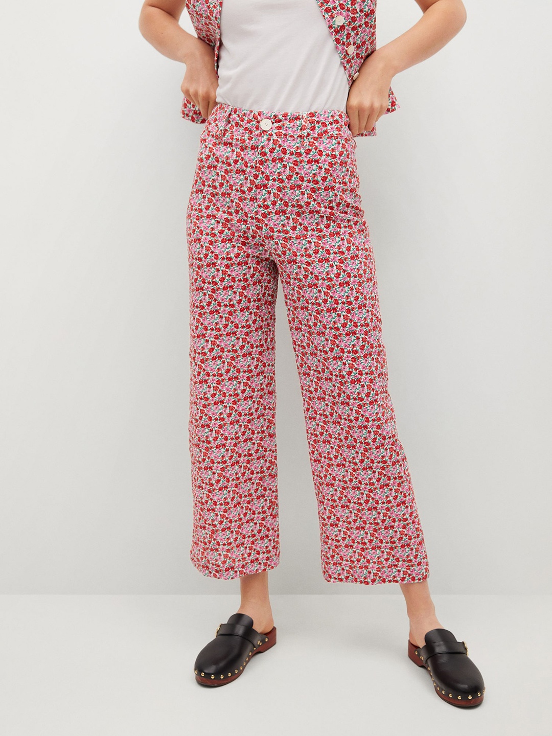 

MANGO Women Red Floral Printed Parallel Trousers