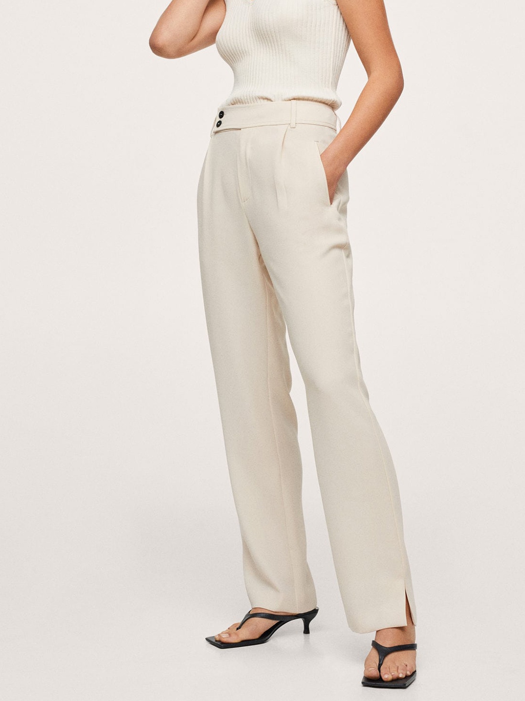 

MANGO Women Off White Trousers