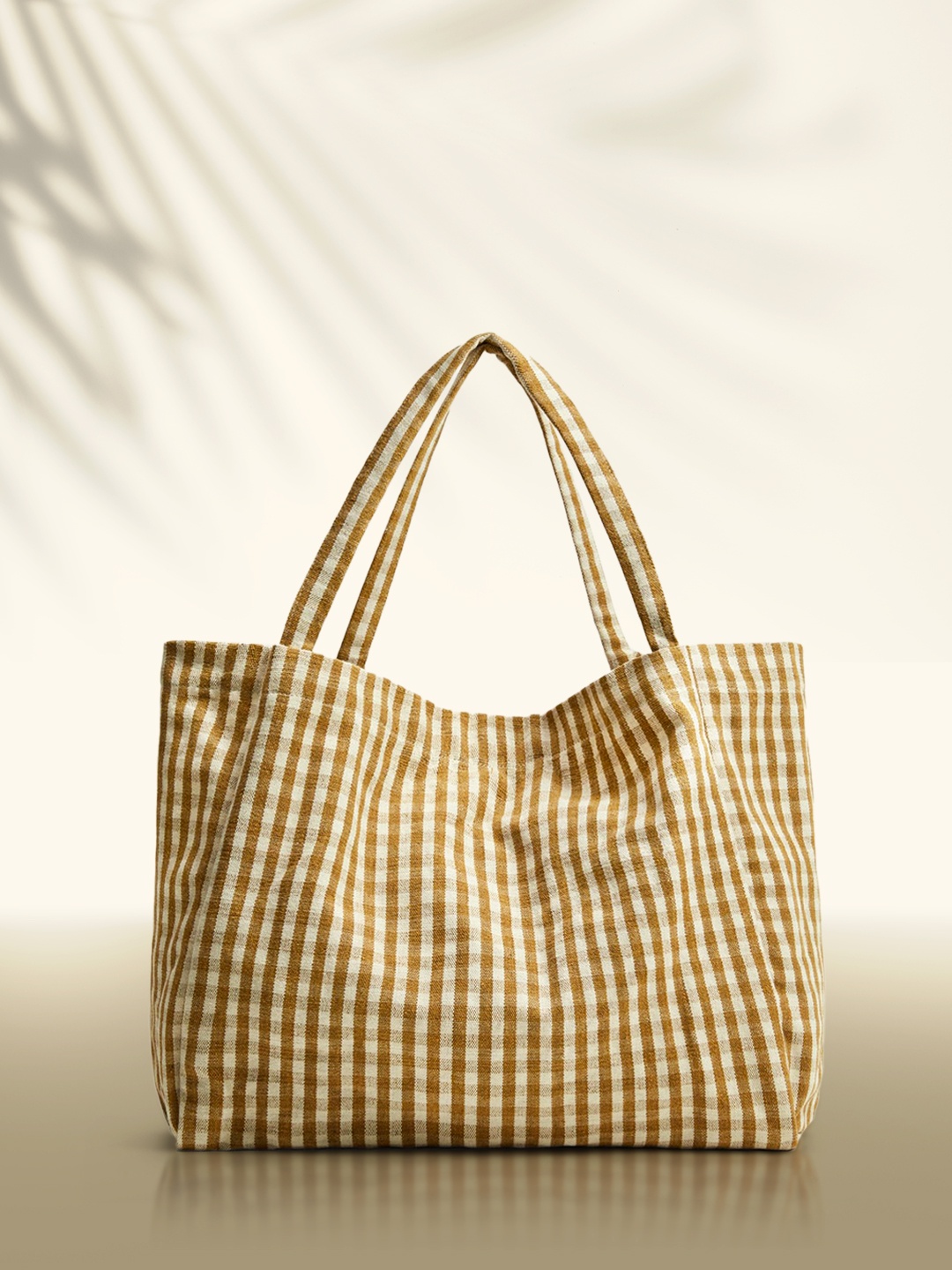 

MANGO Beige & White Checked Shoulder Bag