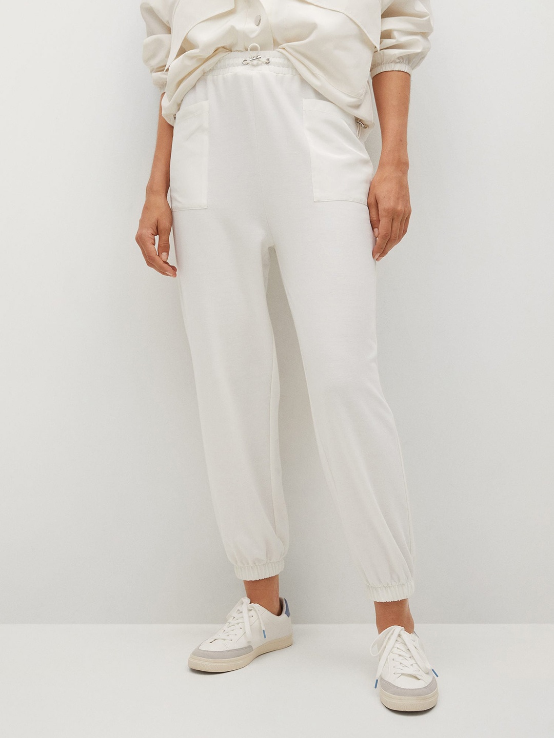 

MANGO Women White Loose Fit Pleated Joggers Trousers