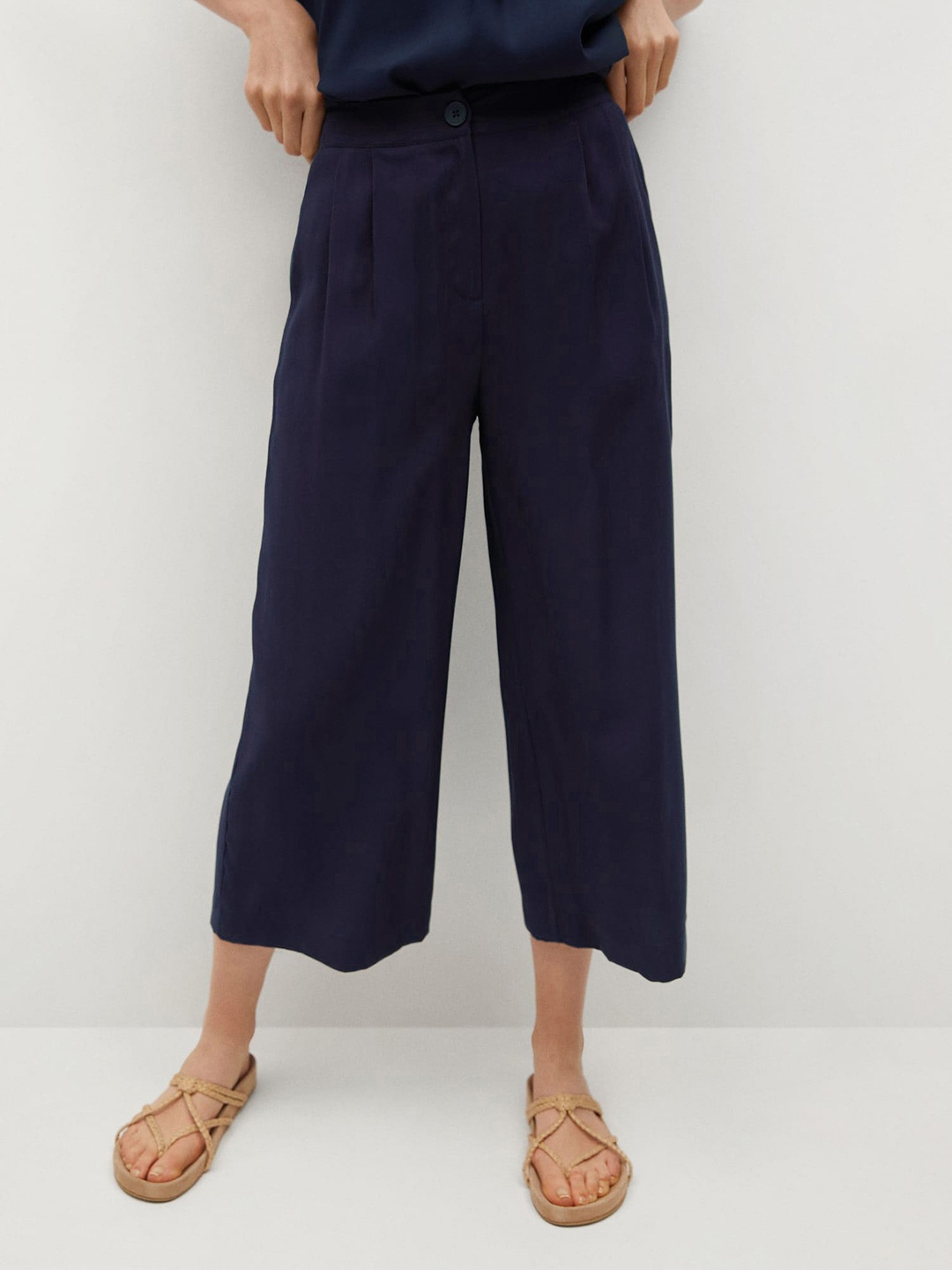 

MANGO Women Navy Blue Solid Pleated Culottes