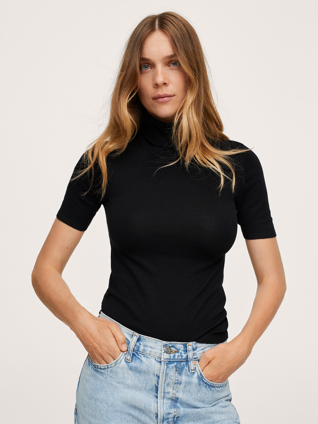 

MANGO Women Black Solid Pullover