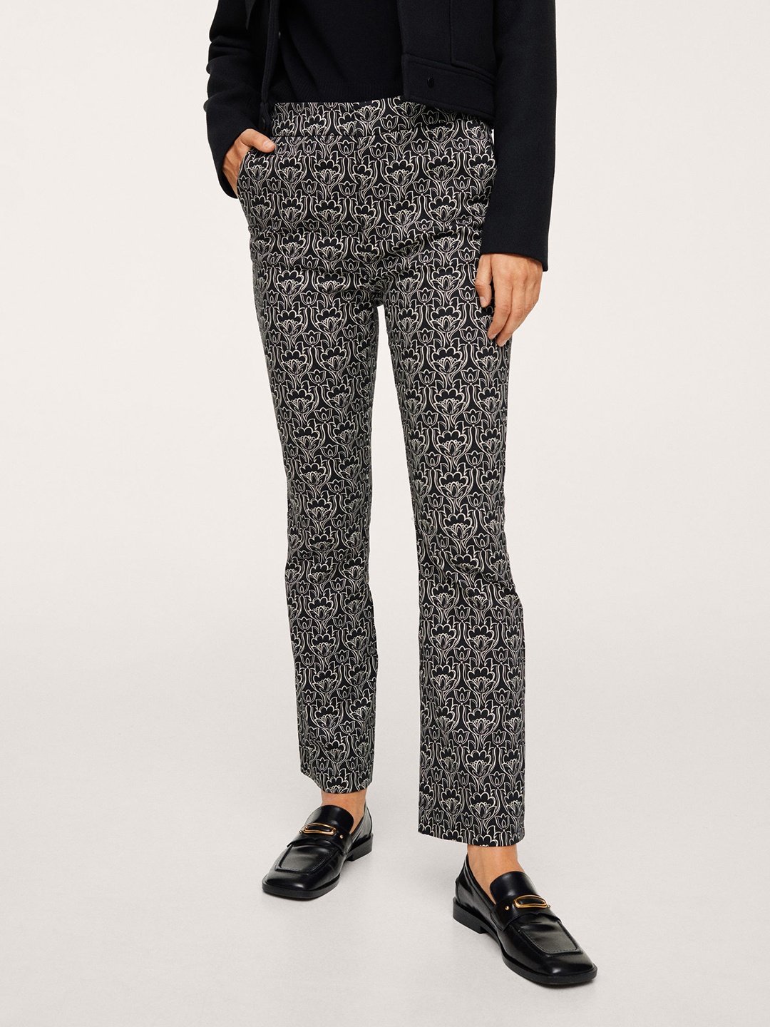 

MANGO Women Black Ethnic Motifs Printed Trousers