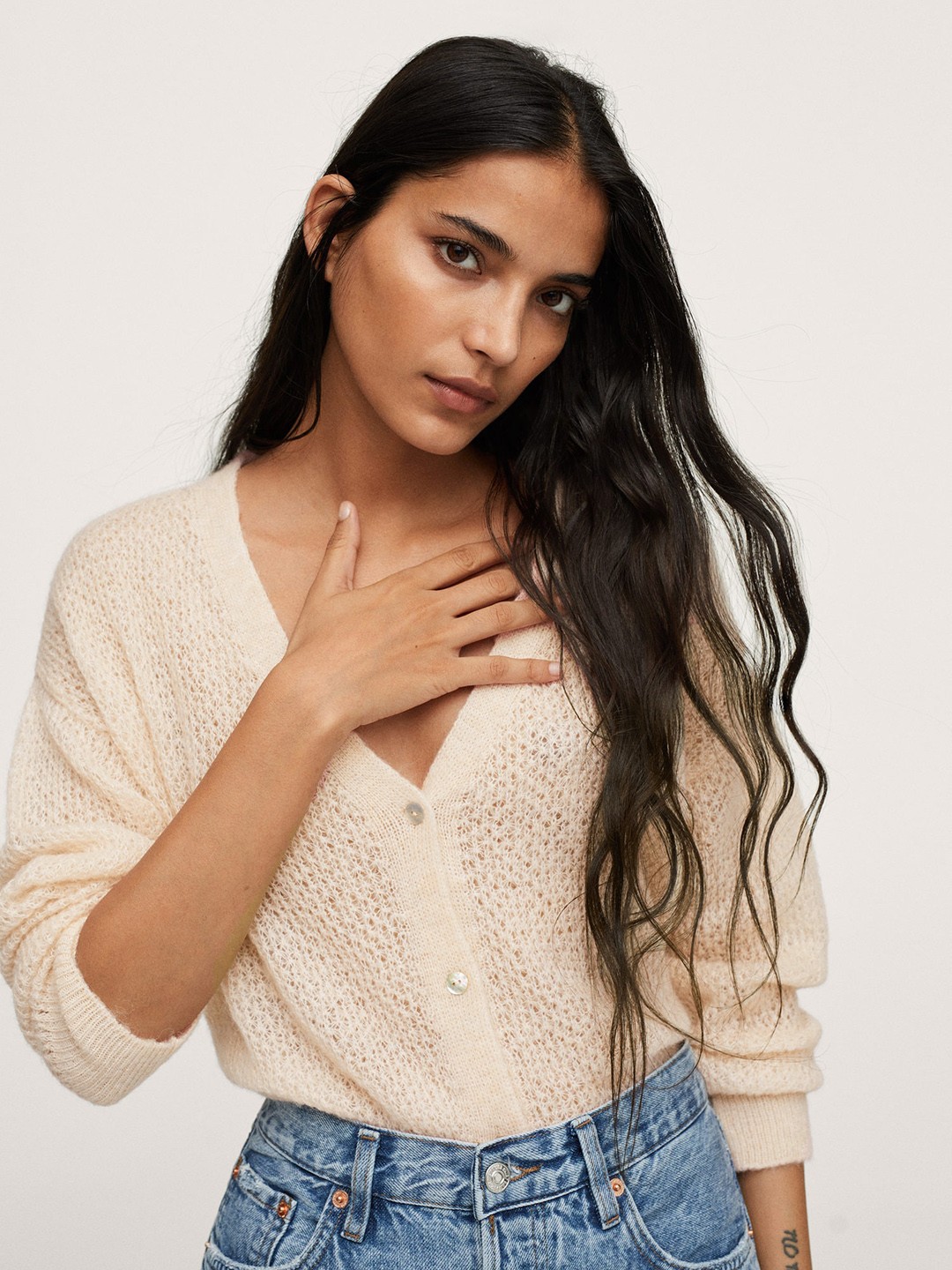 

MANGO Women Pink Open Knit Cardigan