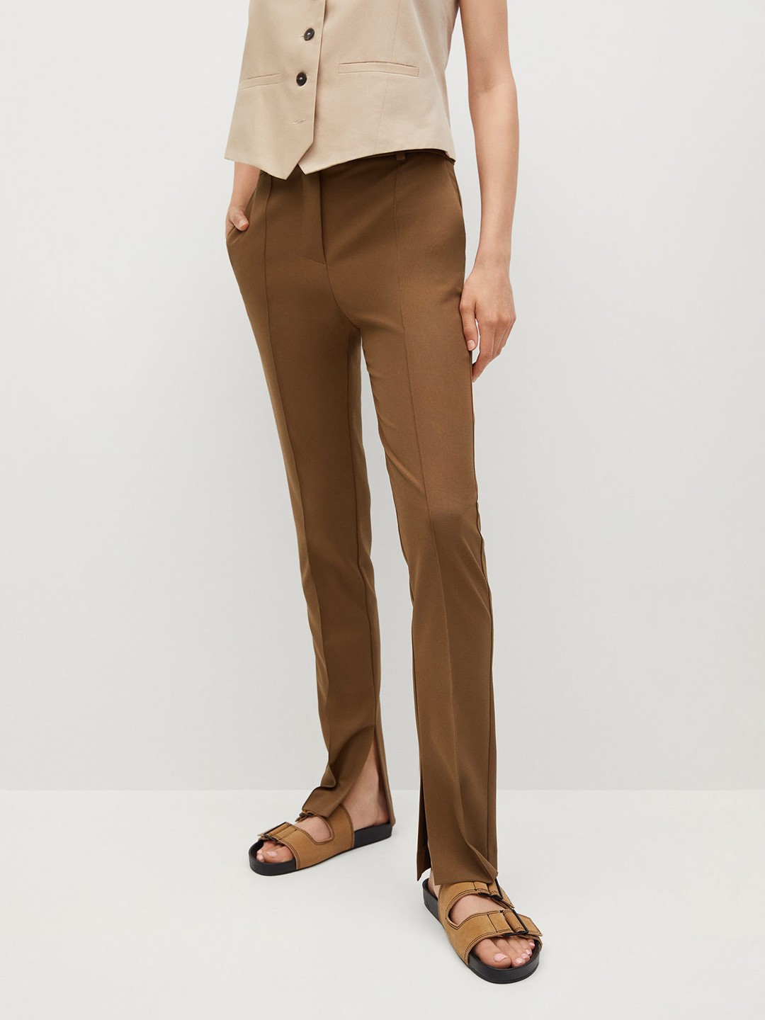 

MANGO Women Brown Pleated Trousers