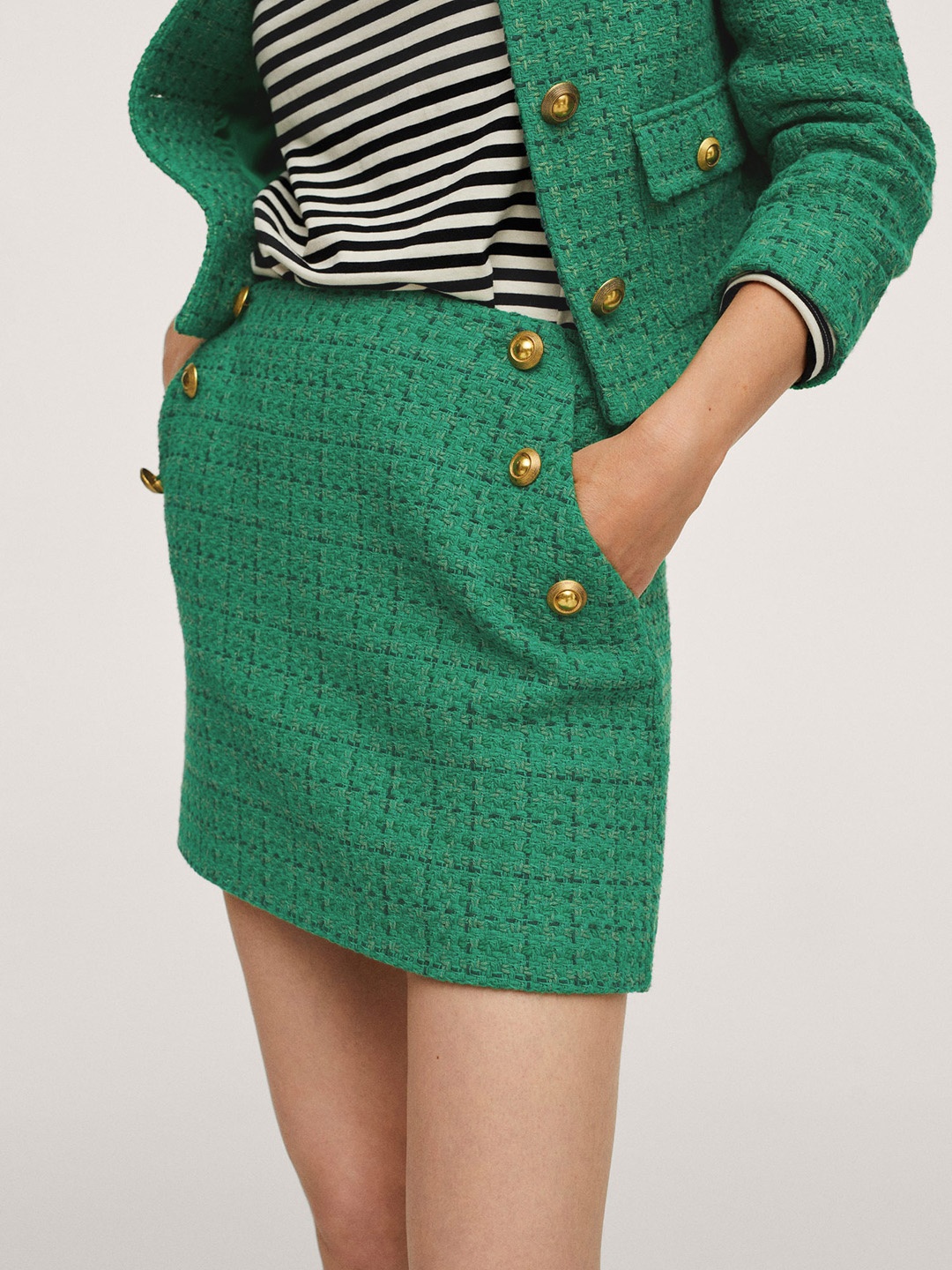 

MANGO Women Green Checked Winter Skirt