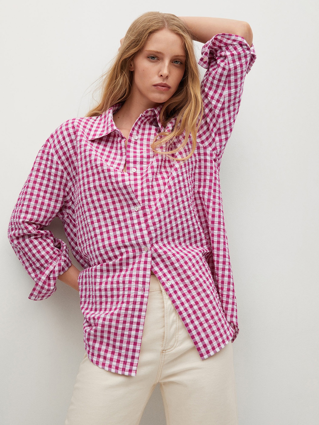 

MANGO Women Pink Gingham Checks Opaque Checked Casual Shirt