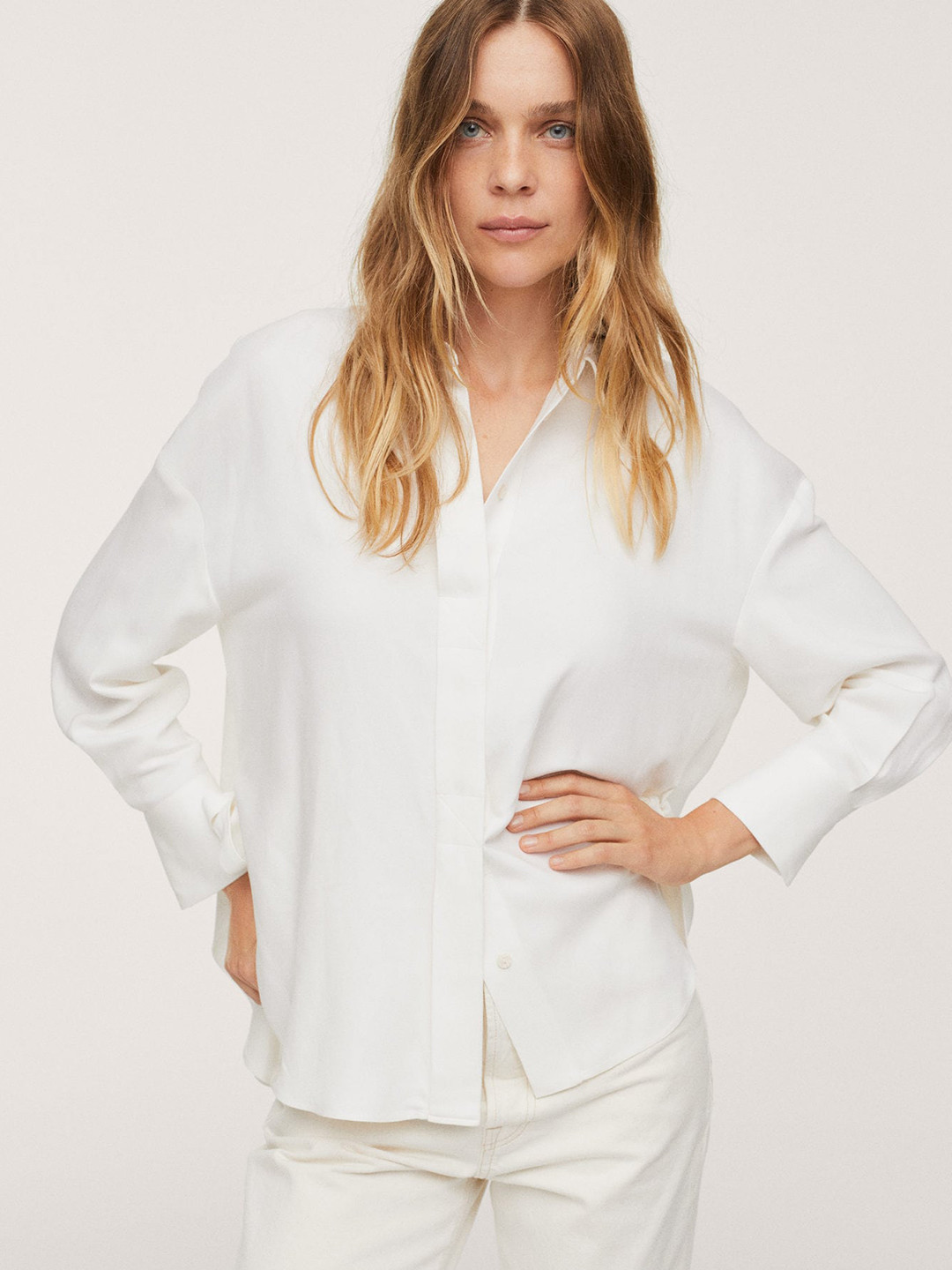 

MANGO Women White Solid Casual Shirt