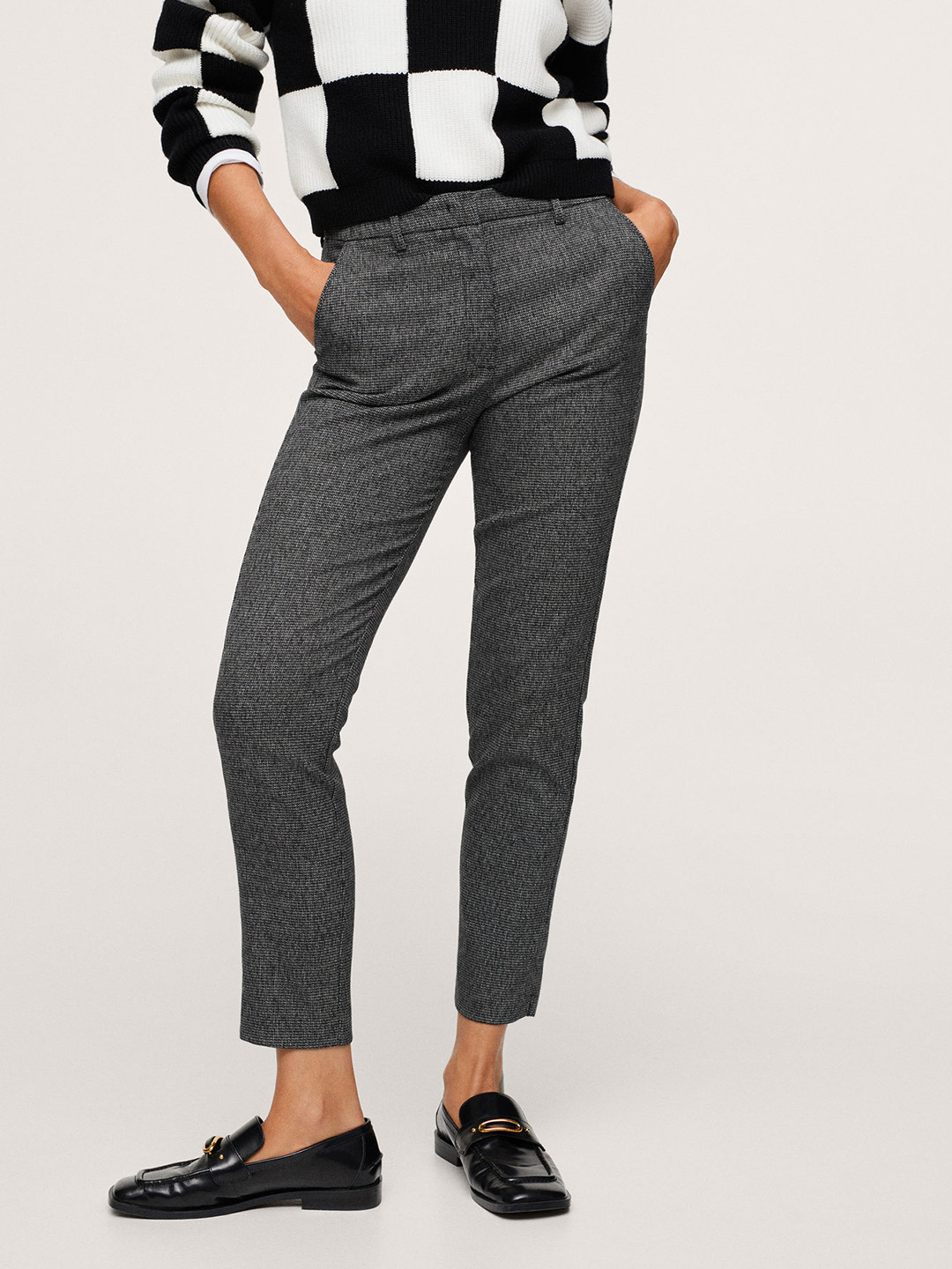 

MANGO Women Charcoal Grey Skinny Fit Trousers