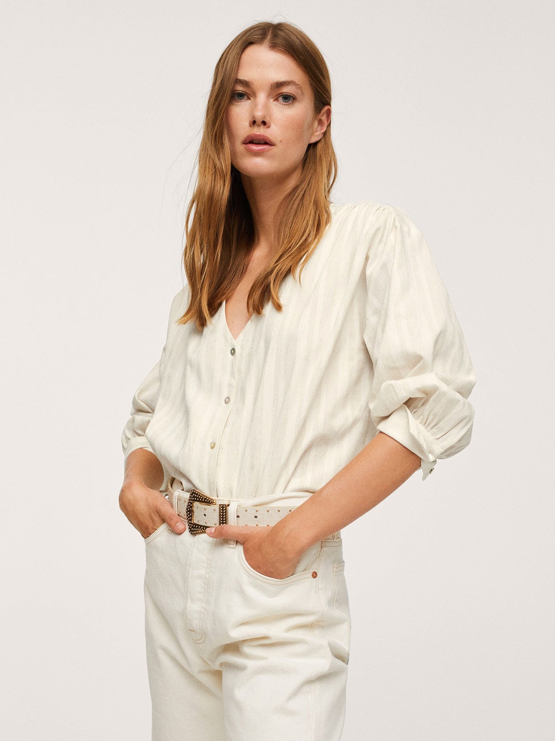 

MANGO Off-White Striped Top
