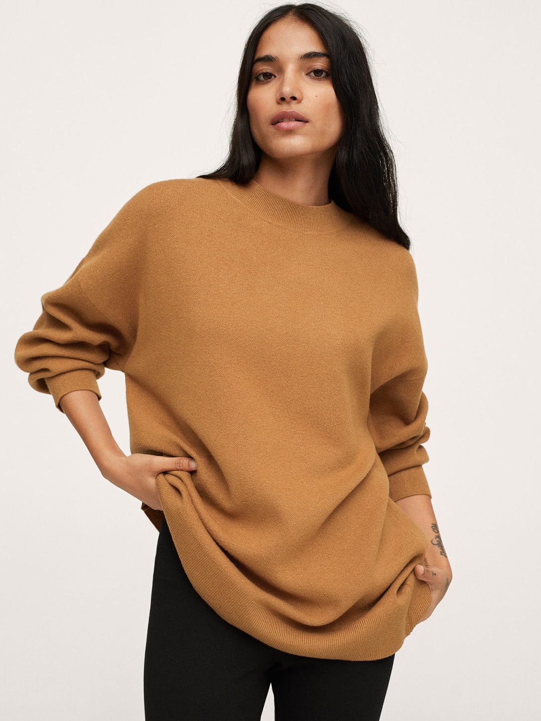 

MANGO Women Brown Solid Pullover