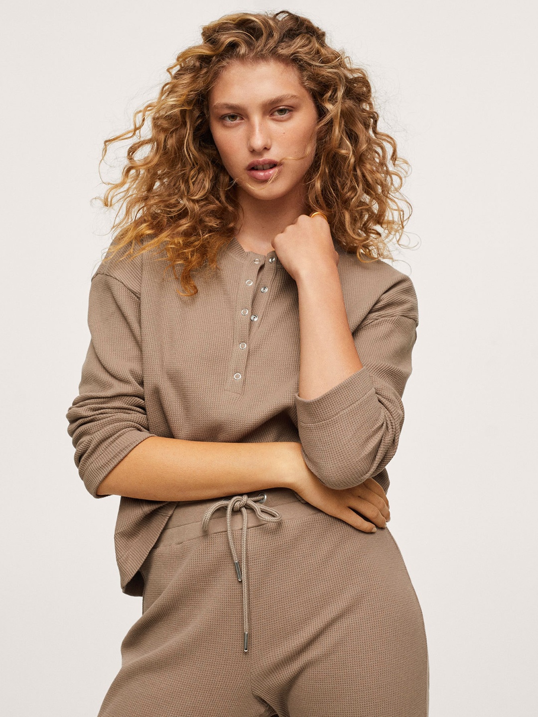 

MANGO Women Brown Self-design Sweatshirt