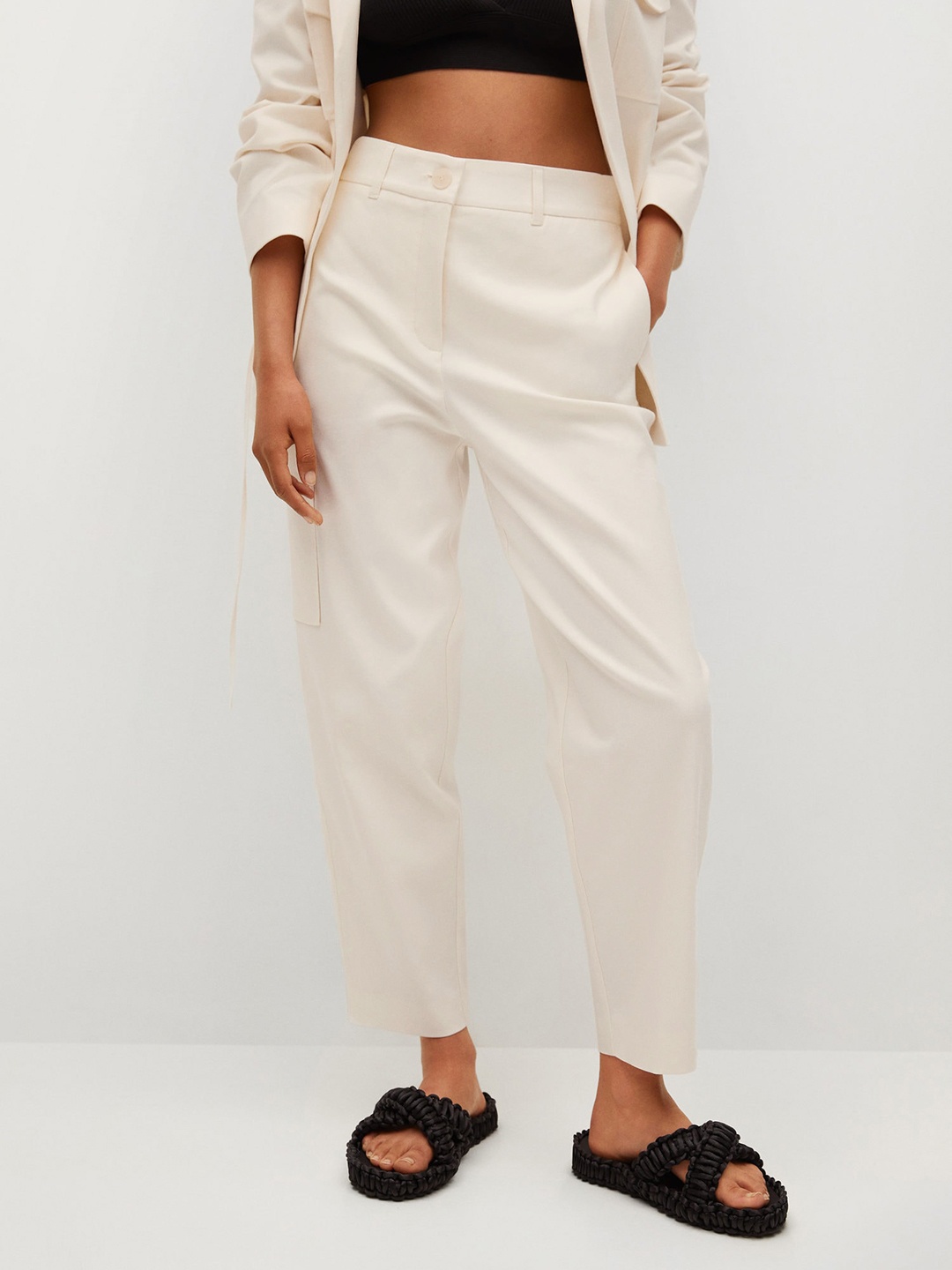 

MANGO Women Off White Trousers