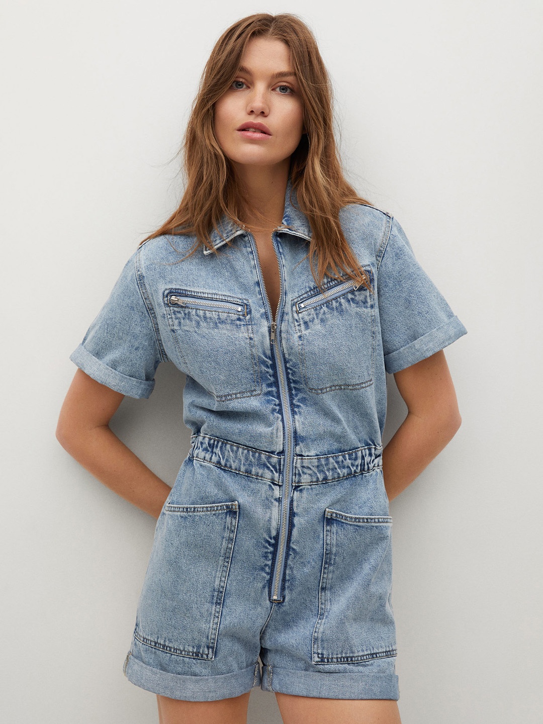 

MANGO Blue Denim Playsuit