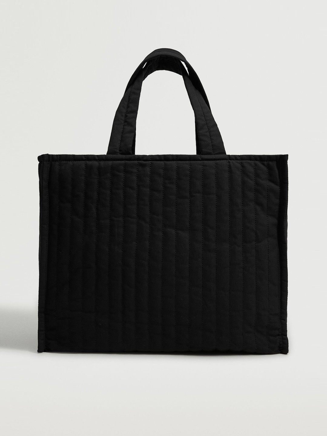 

MANGO Black Self Striped Oversized Tote Bag